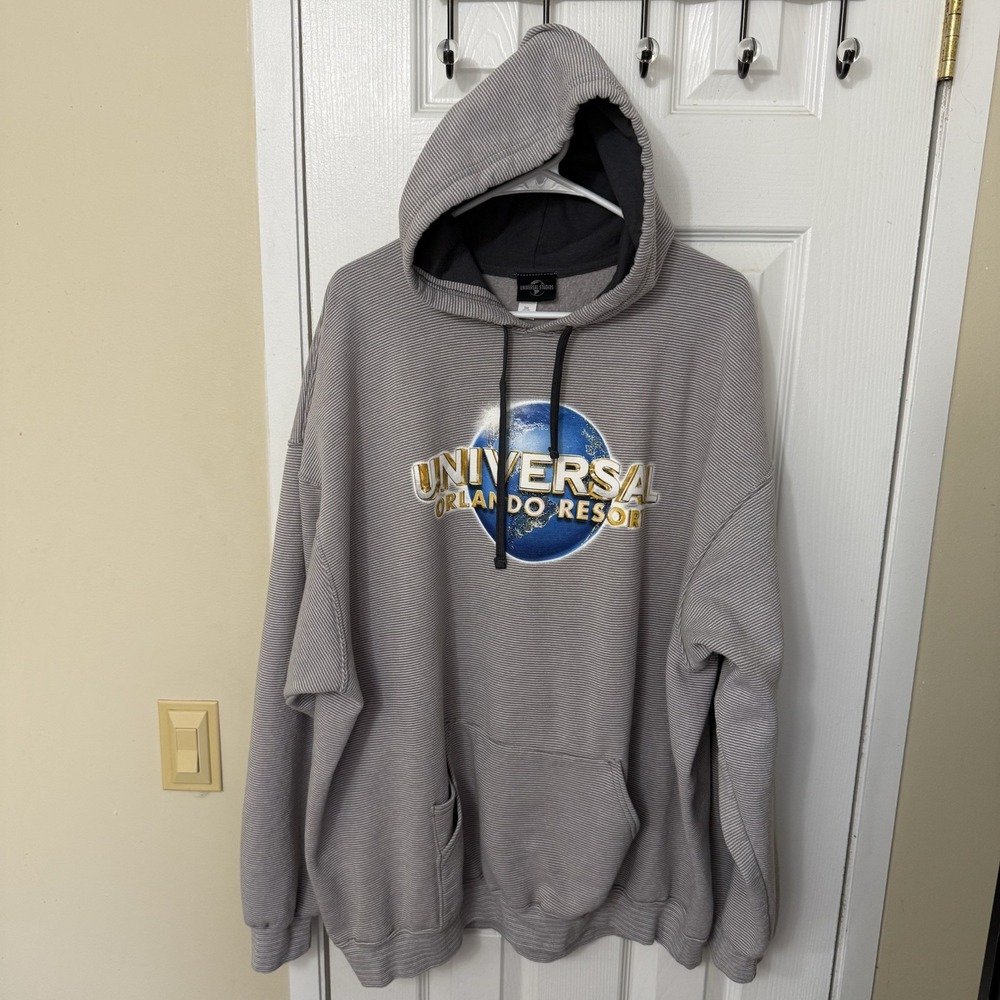 Universal Orlando Resort Hoodie Mens 3XL Gray Stripe Pullover Theme Park